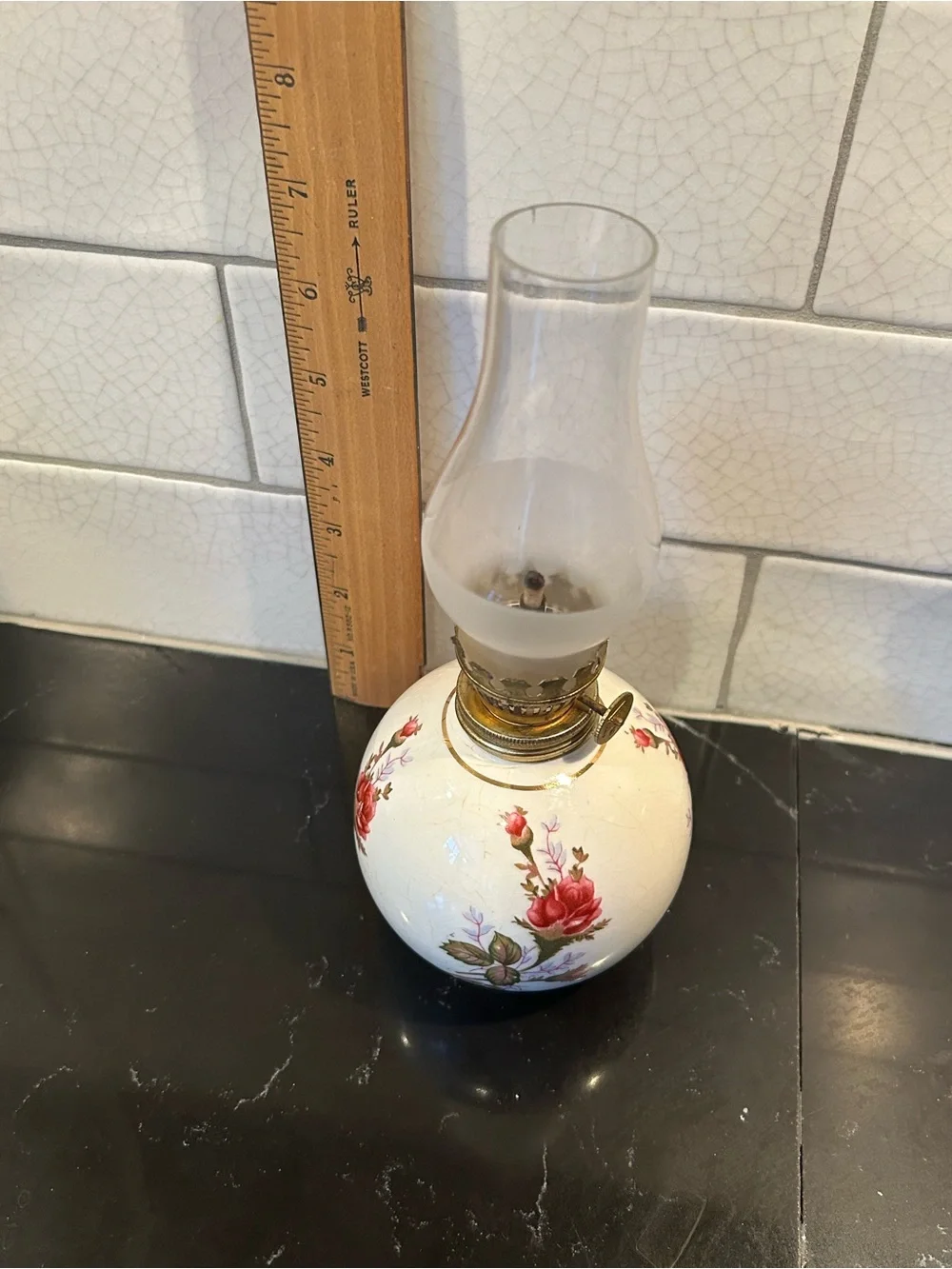 Vintage Chadwick Floral Ceramic Oil Lamp - Japan Circa - 1950-1960